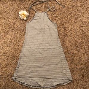 Stripe Ribbed White/Black halter tank dress